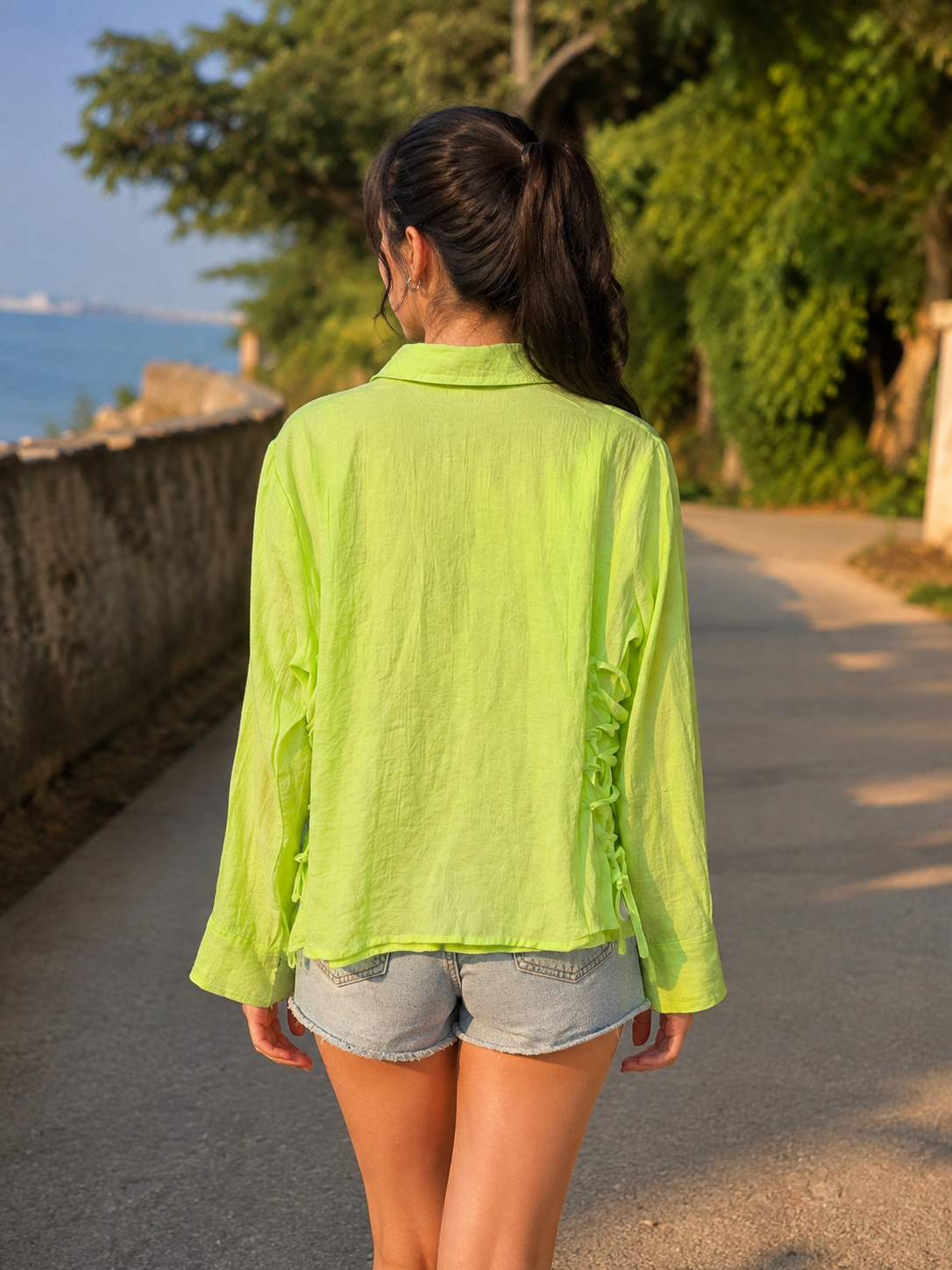Women’s Solid Full-Sleeve Ruched Shirt