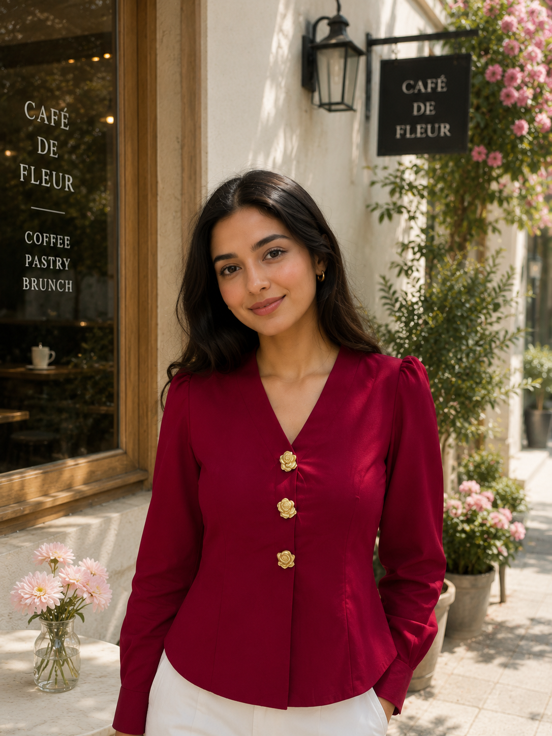 Kneeting full sleeves  v neck top