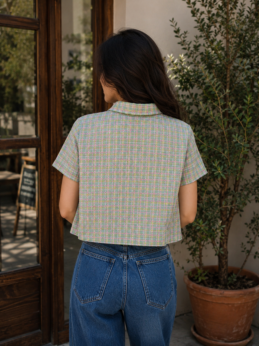 Women's Pastel Checked Crop Shirt