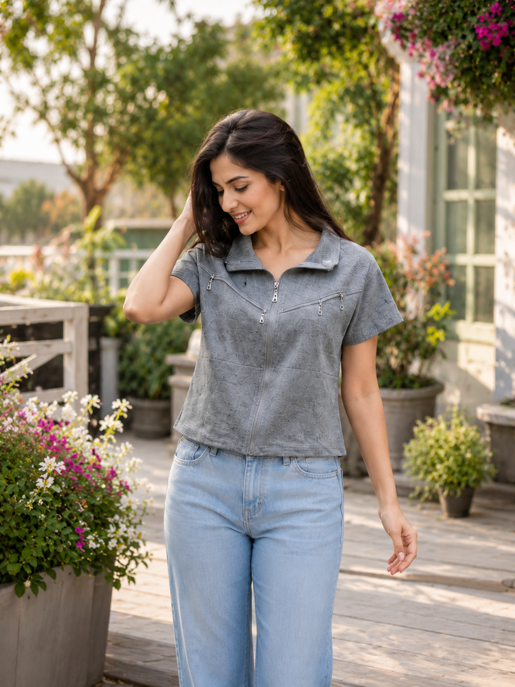 Half sleeves Triple  zipper shirt