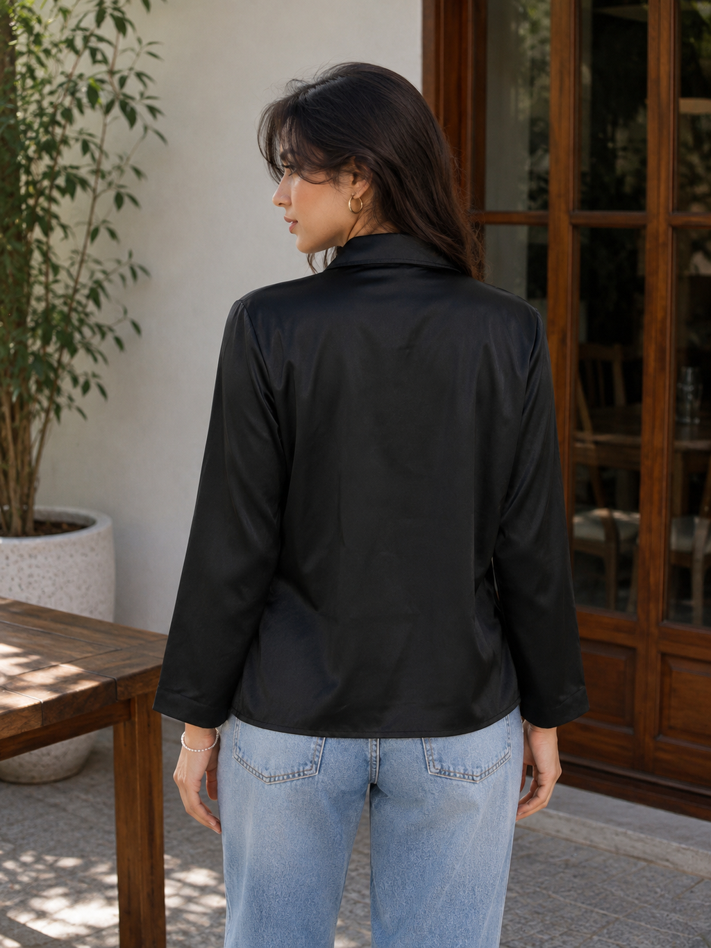 Women's Solid Wrap Style Satin Top