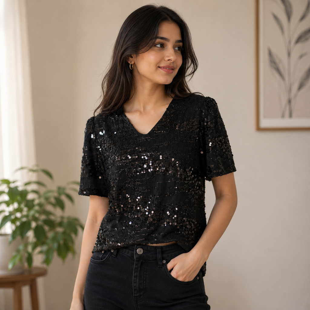Embellished Sequined Regular Top