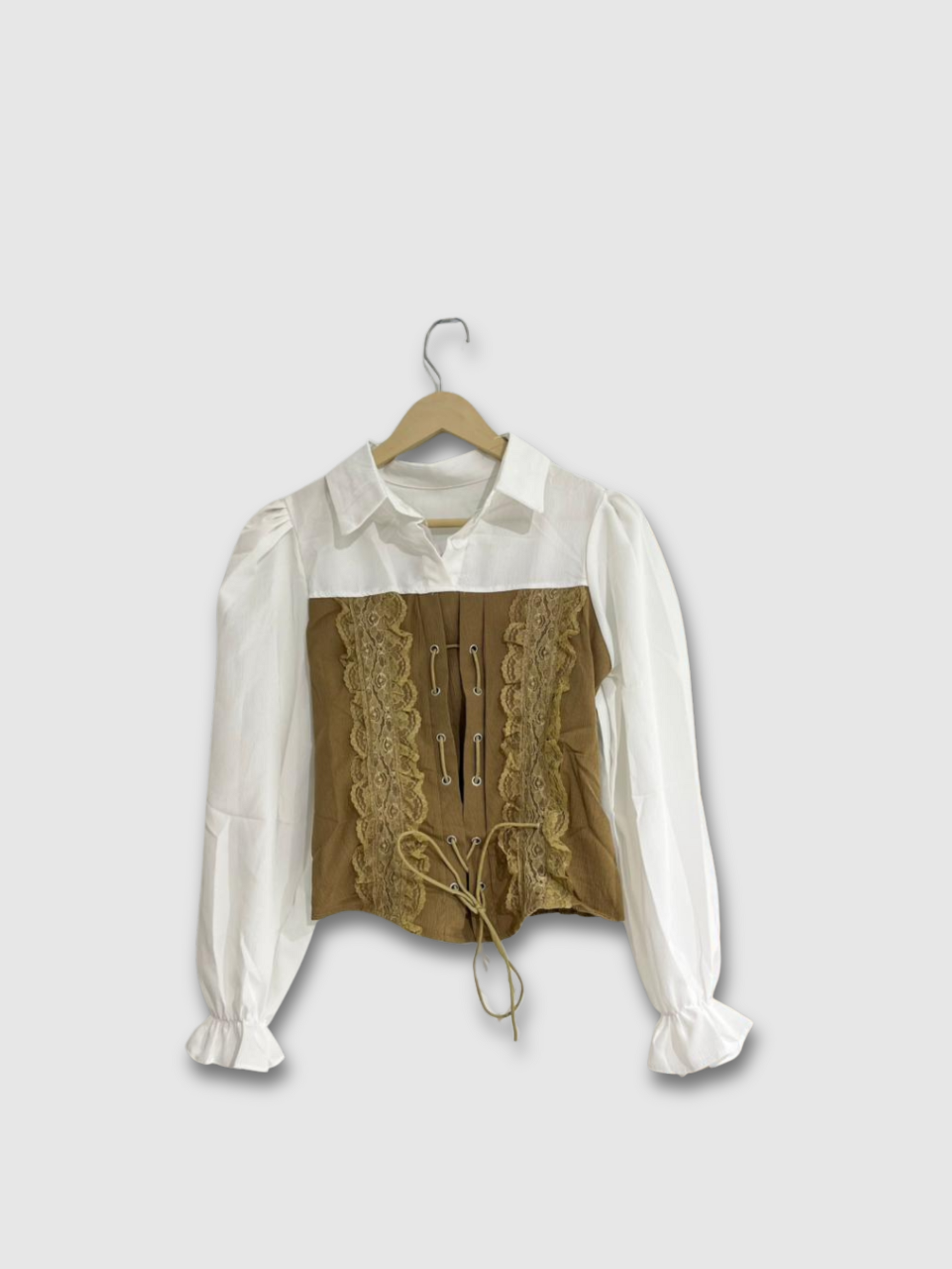 Floral Jacquard Lace-Up Front Top for Women – Free Size | LeelaStore