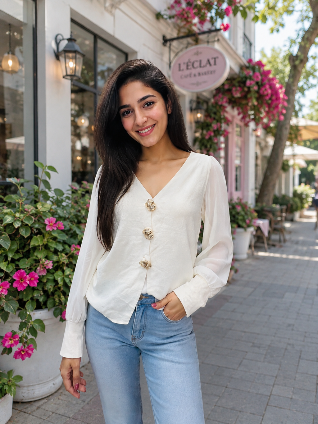 Kneeting full sleeves  v neck top