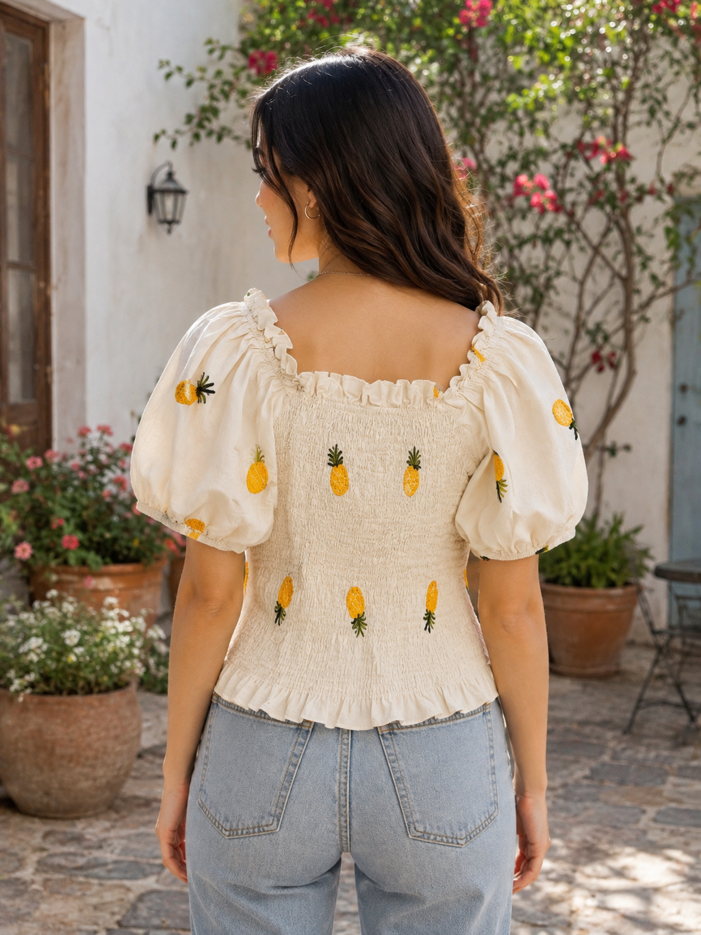 Smocked Puff Sleeve Crop Top