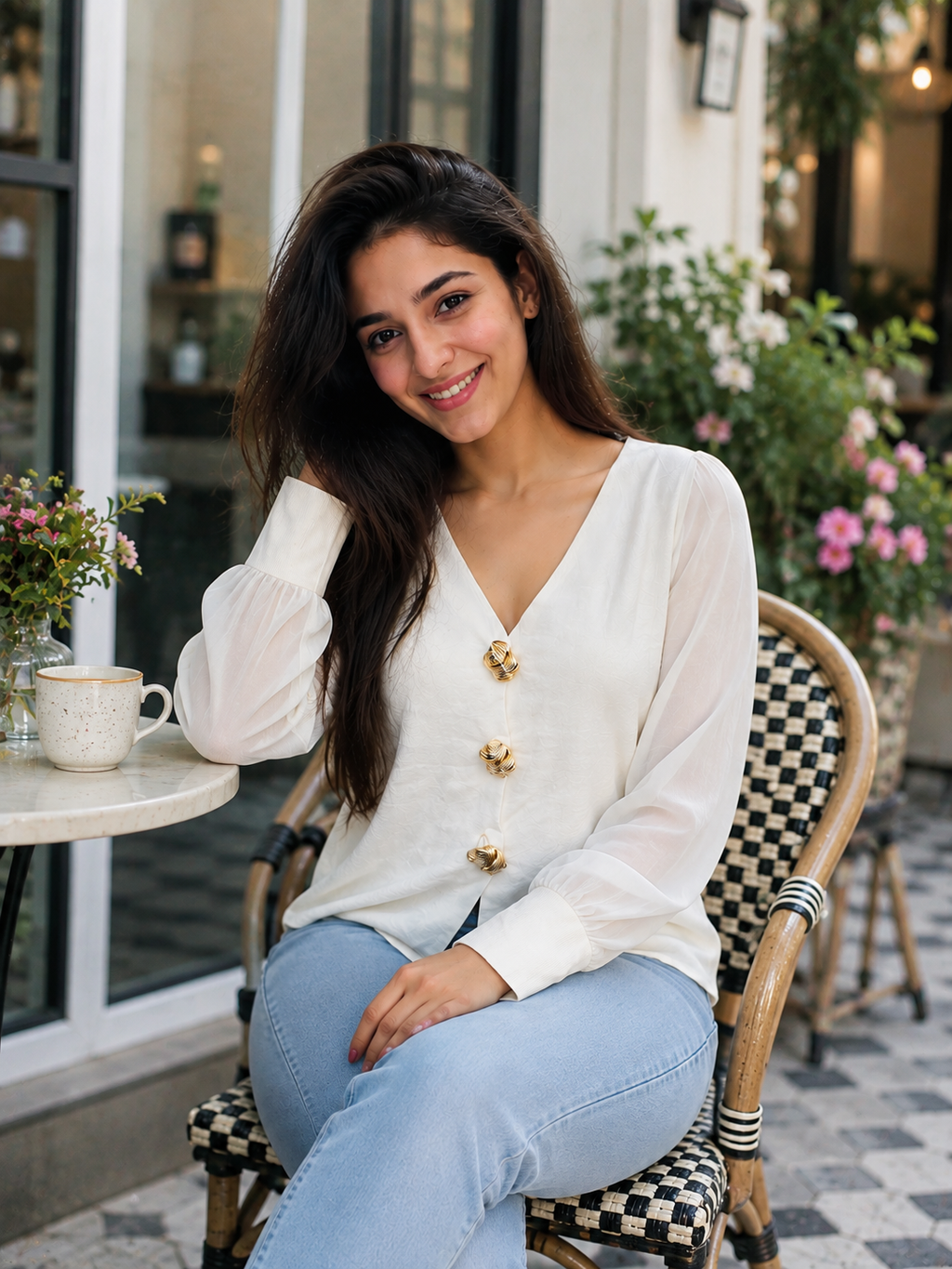 Kneeting full sleeves  v neck top
