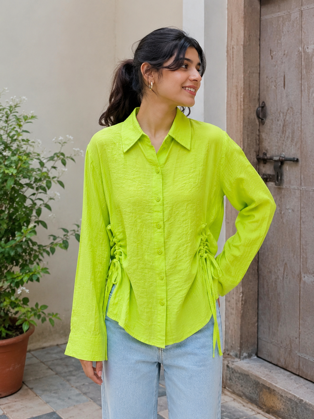 Women’s Solid Full-Sleeve Ruched Shirt