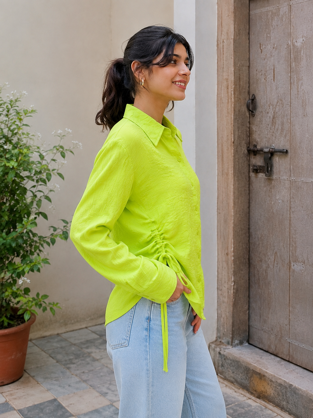 Women’s Solid Full-Sleeve Ruched Shirt