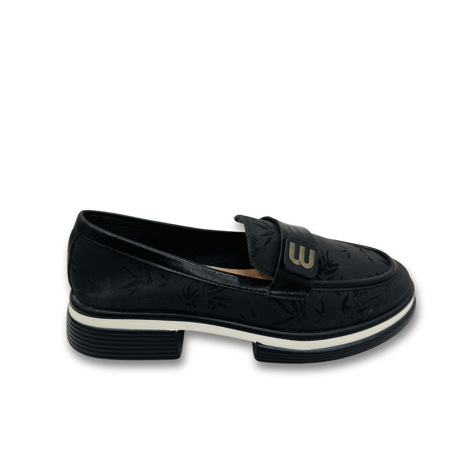 Black Floral Print Solid Loafer Casual