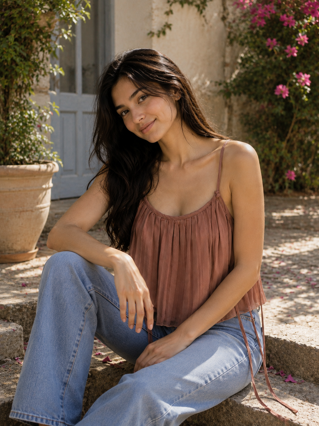 Women's Pleated Cami Crop Top