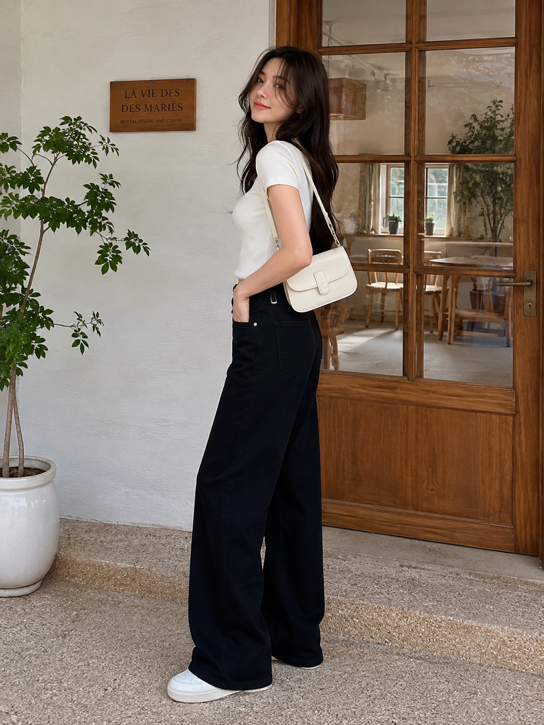 Women's High-Rise Wide Leg Black Denim Jeans
