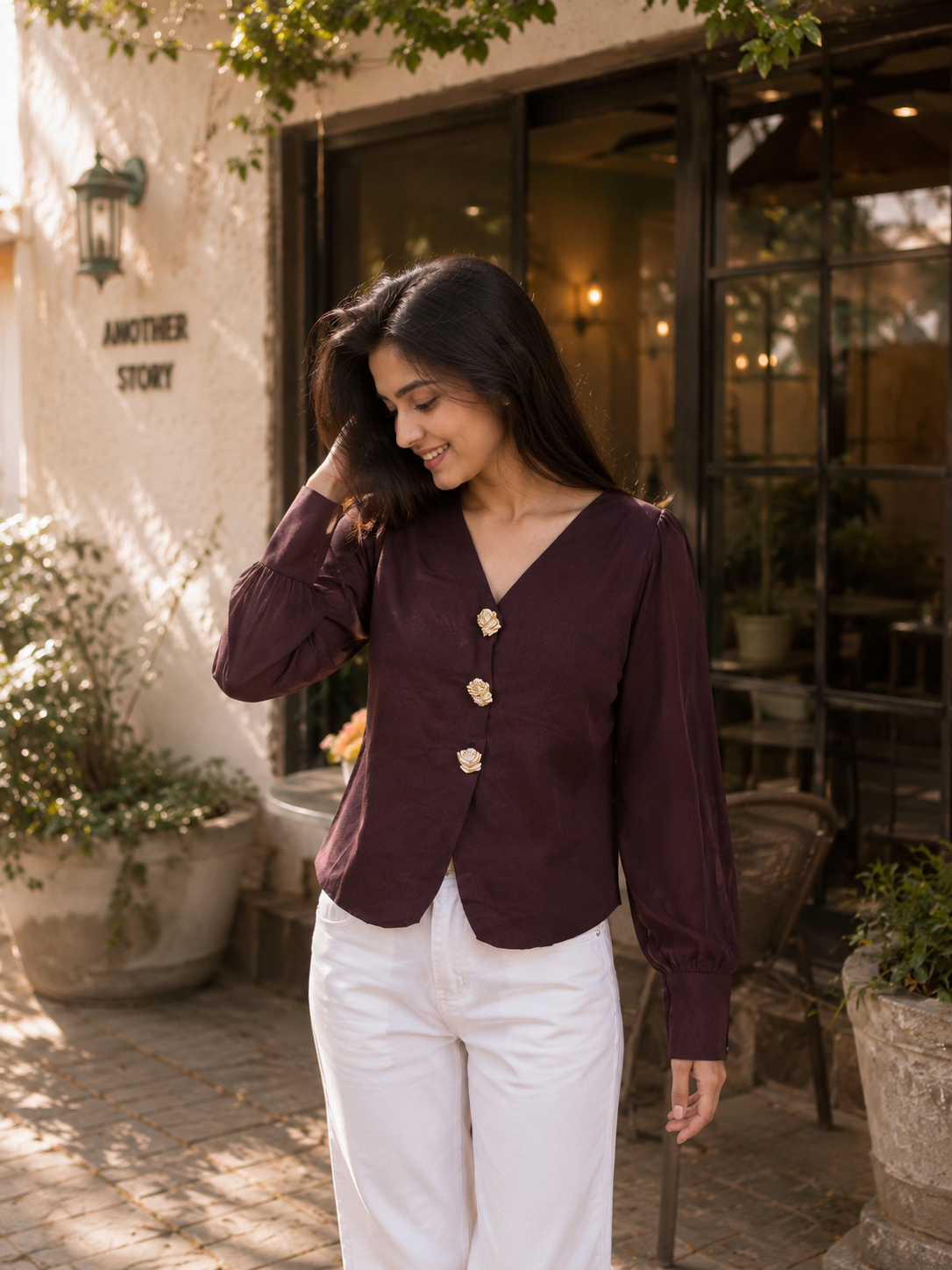 Kneeting full sleeves  v neck top