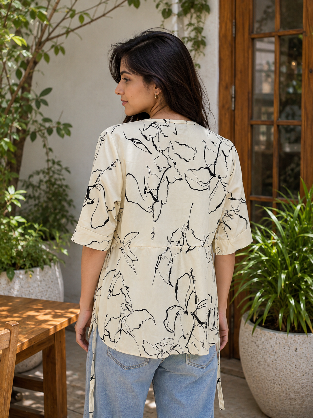 Women's Abstract Print Asymmetrical Peplum Top