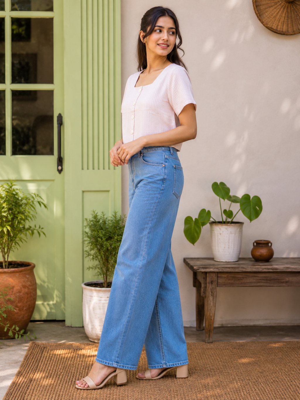 Women’s Square-Neck Button-Front Crop Top