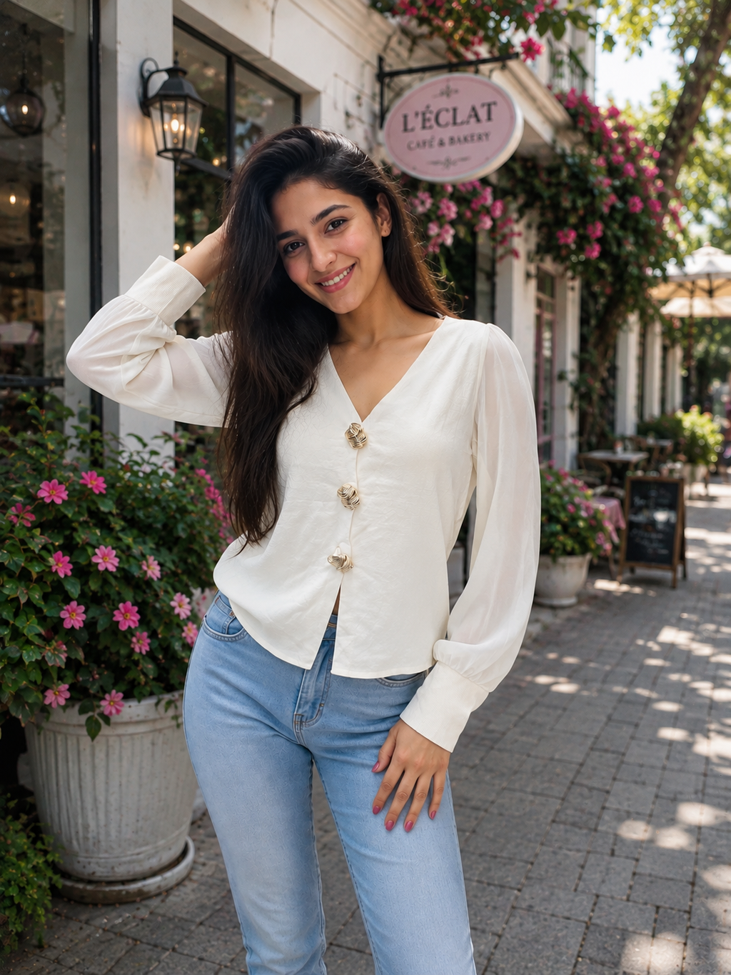 Kneeting full sleeves  v neck top