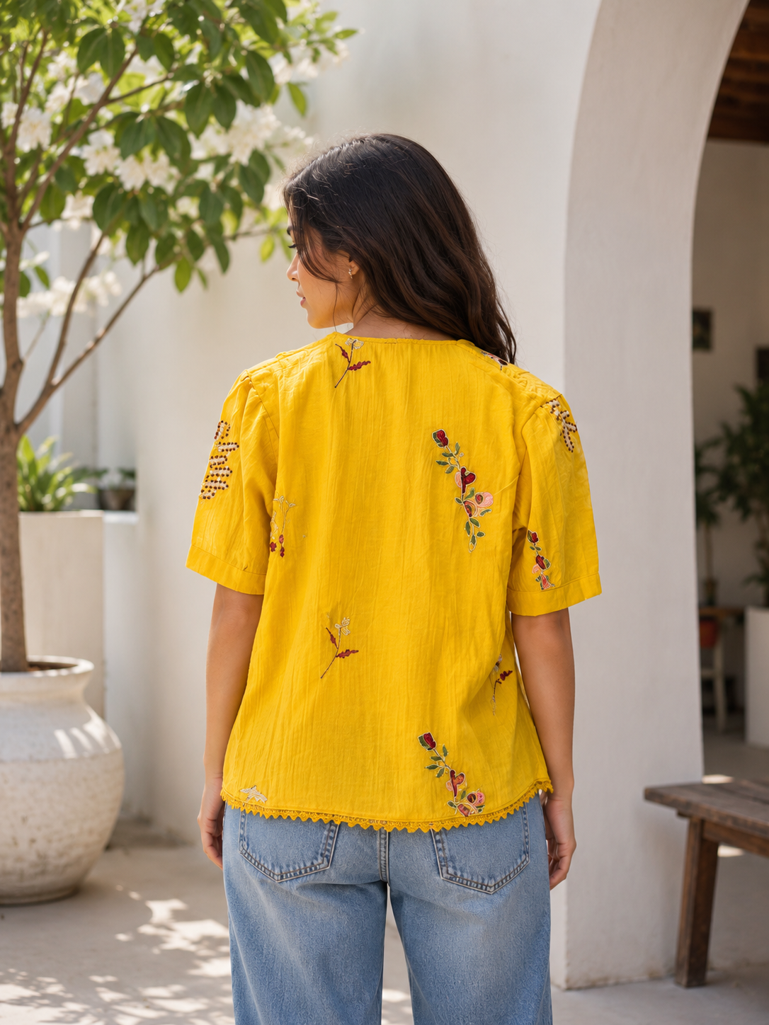 Women’s Floral Embroidered Short Kurti