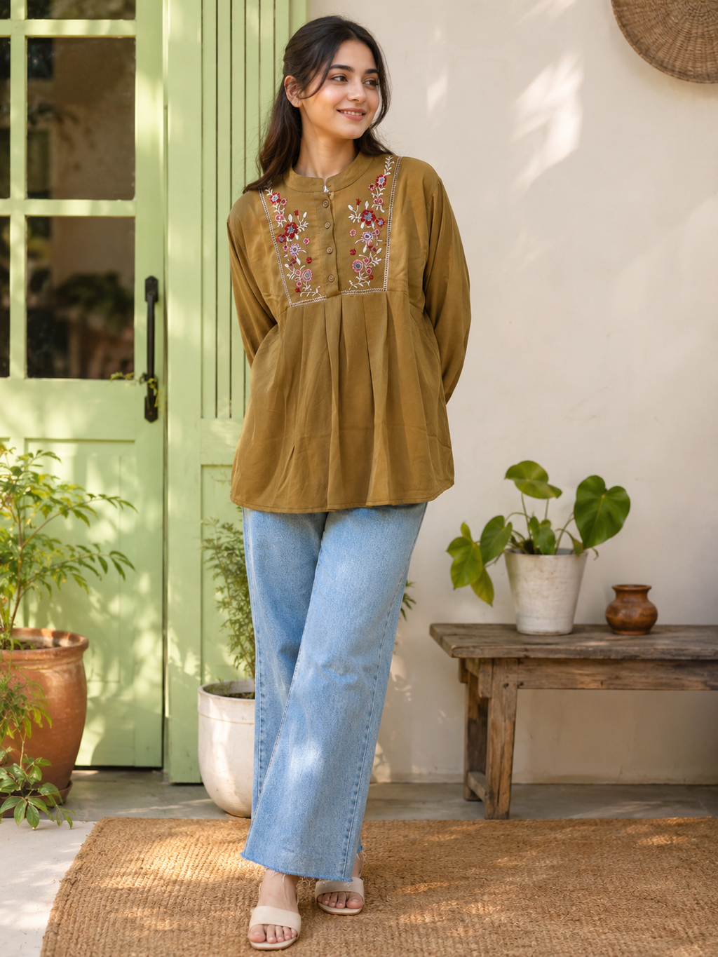 Women’s Floral Embroidered Flared Kurti