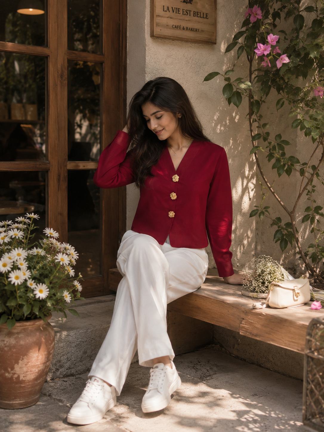Kneeting full sleeves  v neck top