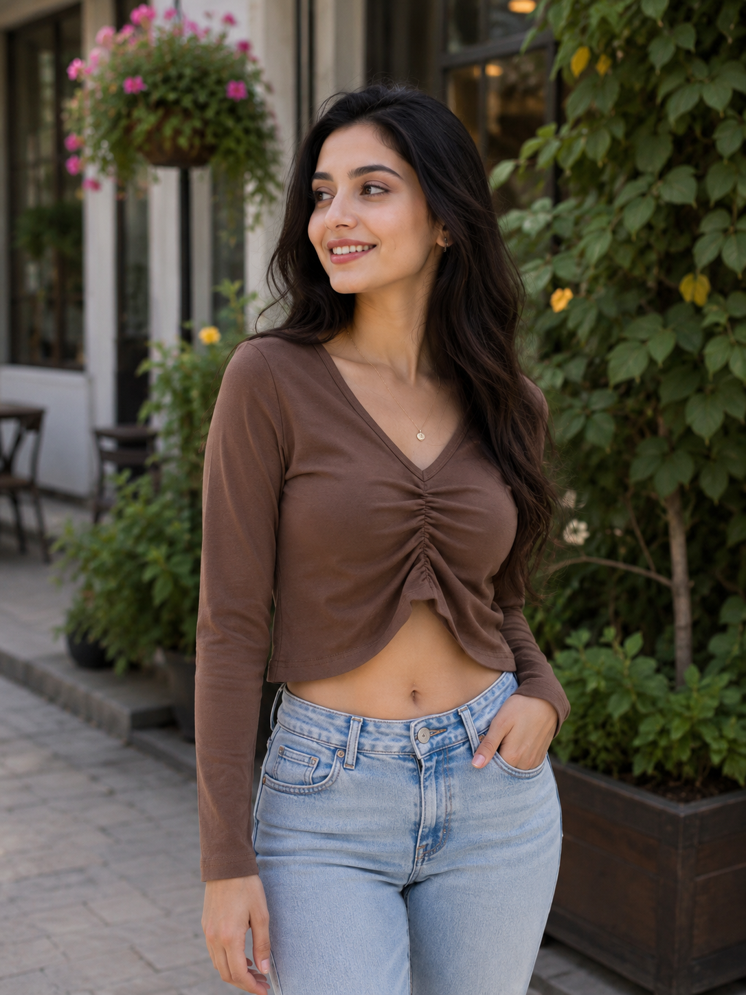 Stylish Ribbed V-Neck Full Sleeve