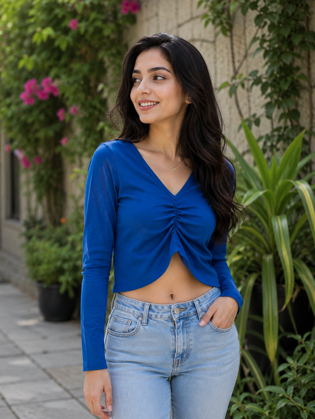 Stylish Ribbed V-Neck Full Sleeve
