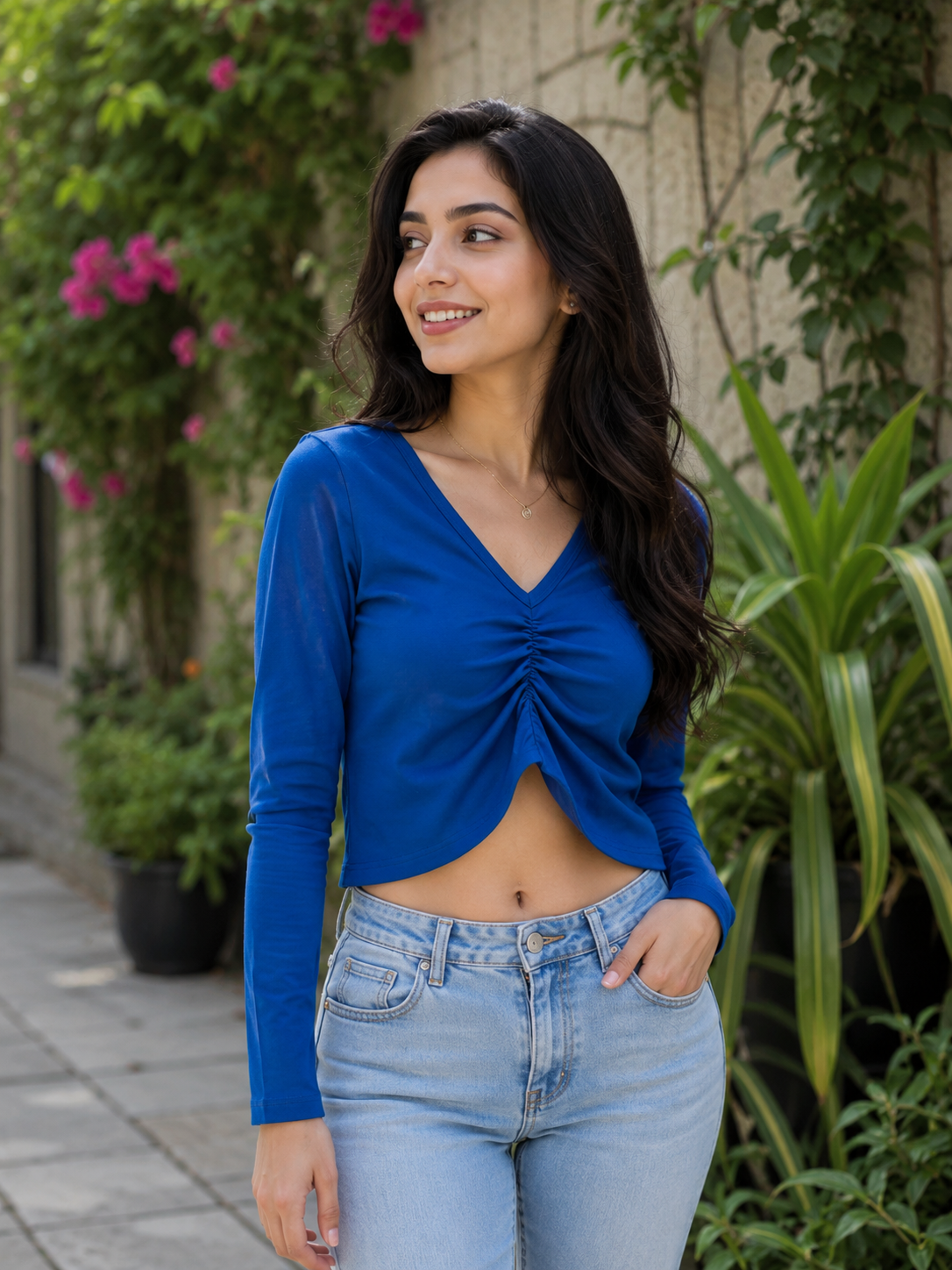 Stylish Ribbed V-Neck Full Sleeve