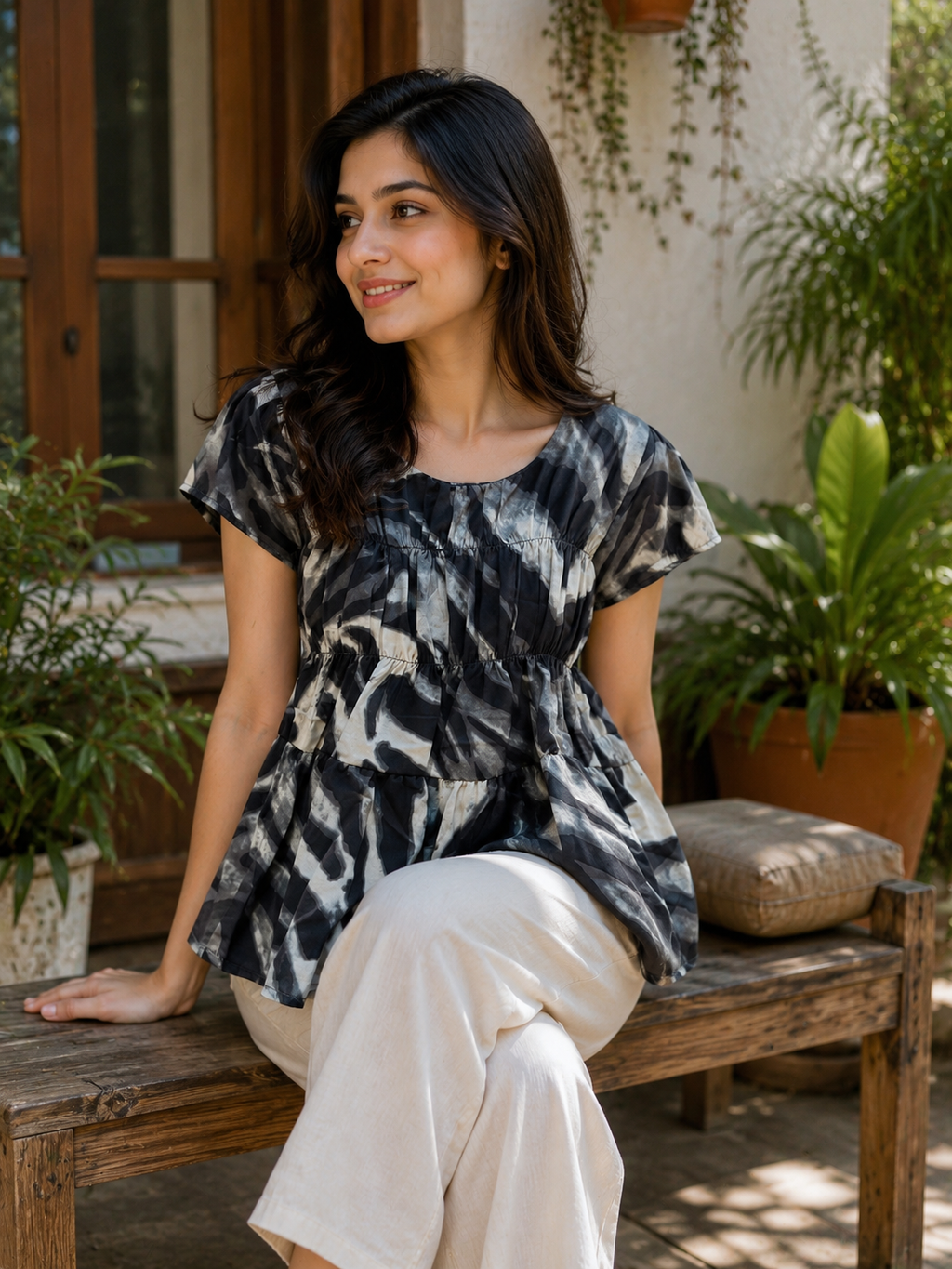 Women’s casual printed peplum top