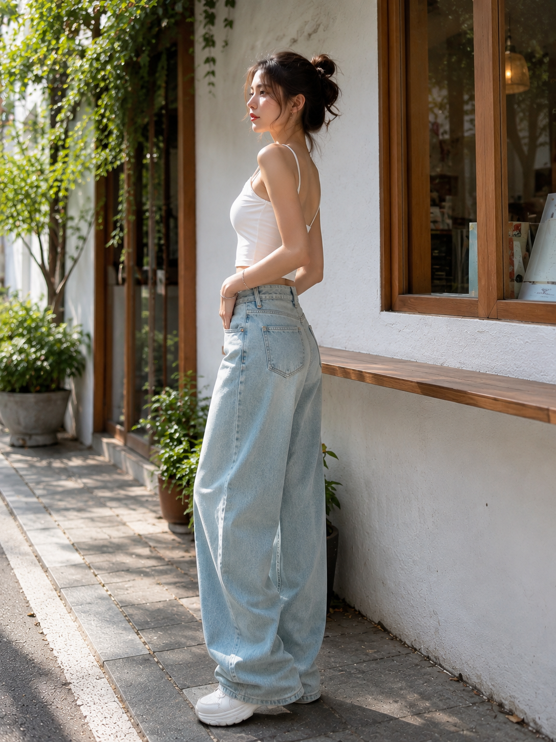 Women's Cross Waist Wide Leg Denim Jeans