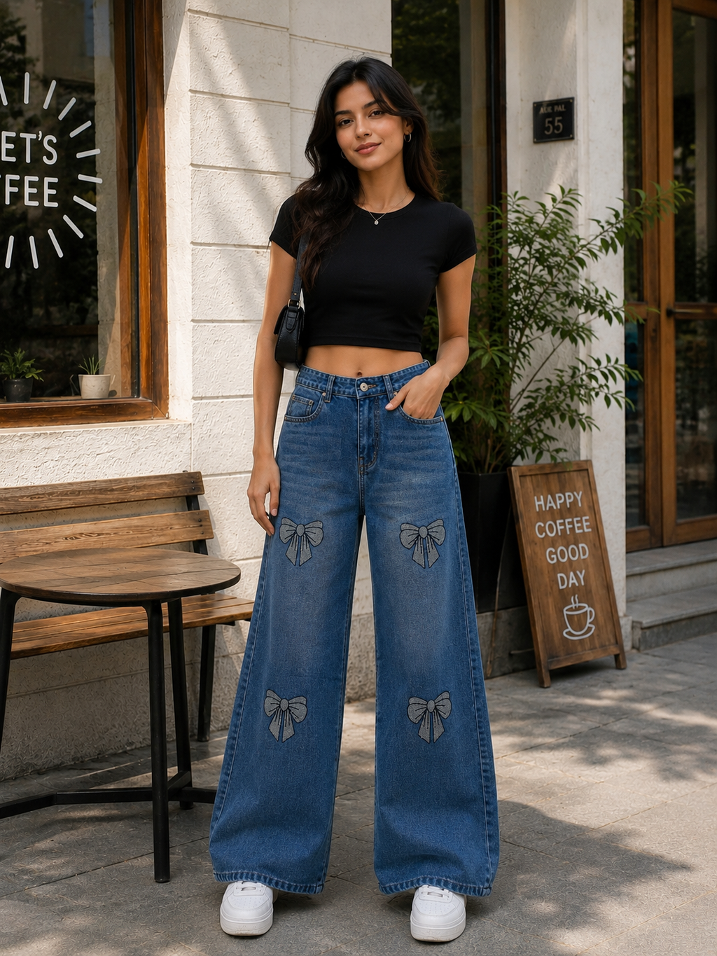 Bow design Stone jeans Leelastore