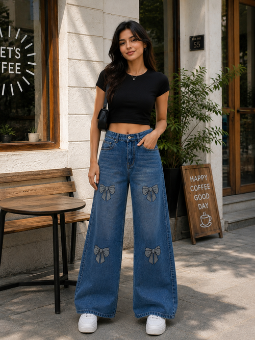 Bow design Stone jeans Leelastore