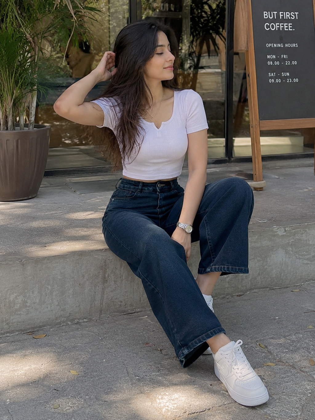 Women's High-Rise Wide Leg Denim Jeans – Dark Blue Wash