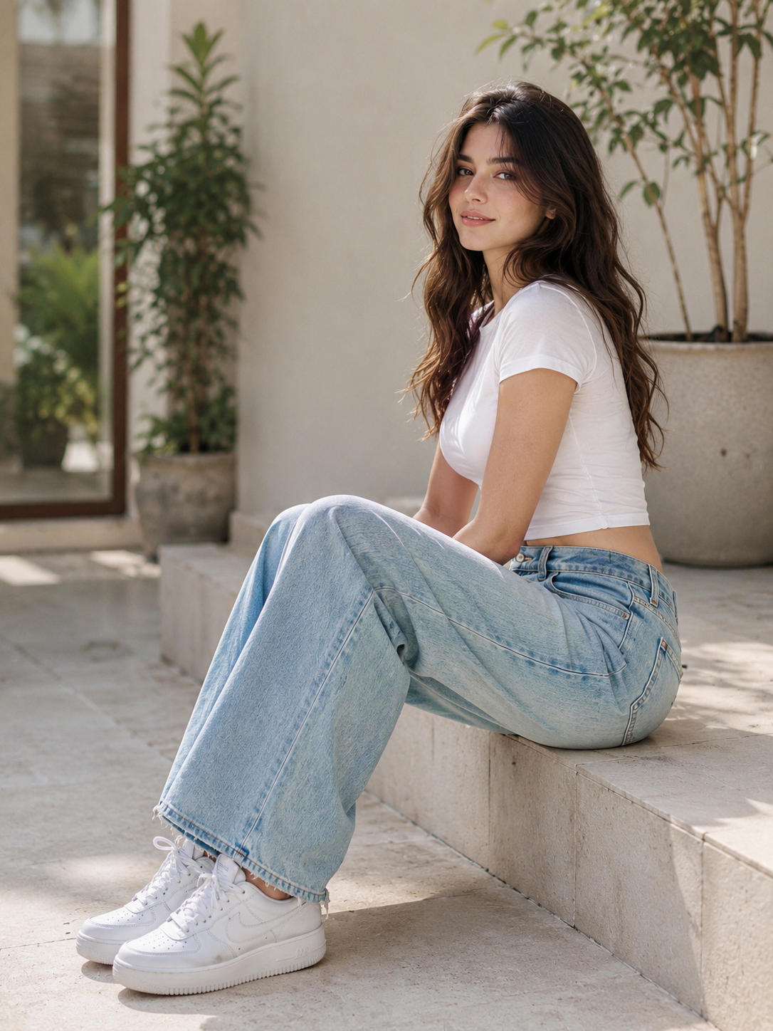 Women's Cross Waist Wide Leg Denim Jeans