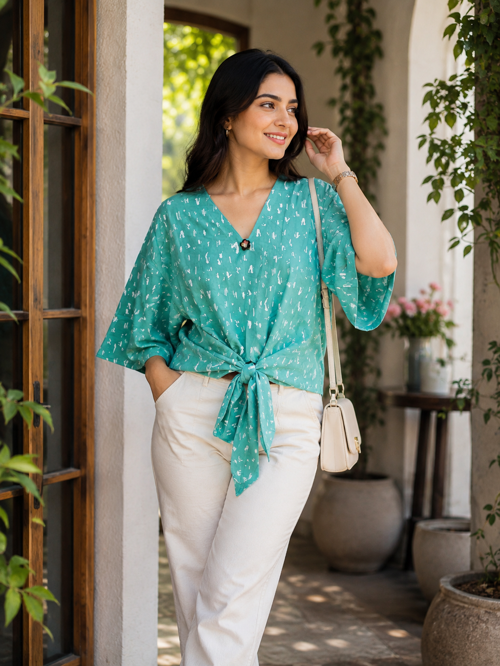 Sea green knot style Top