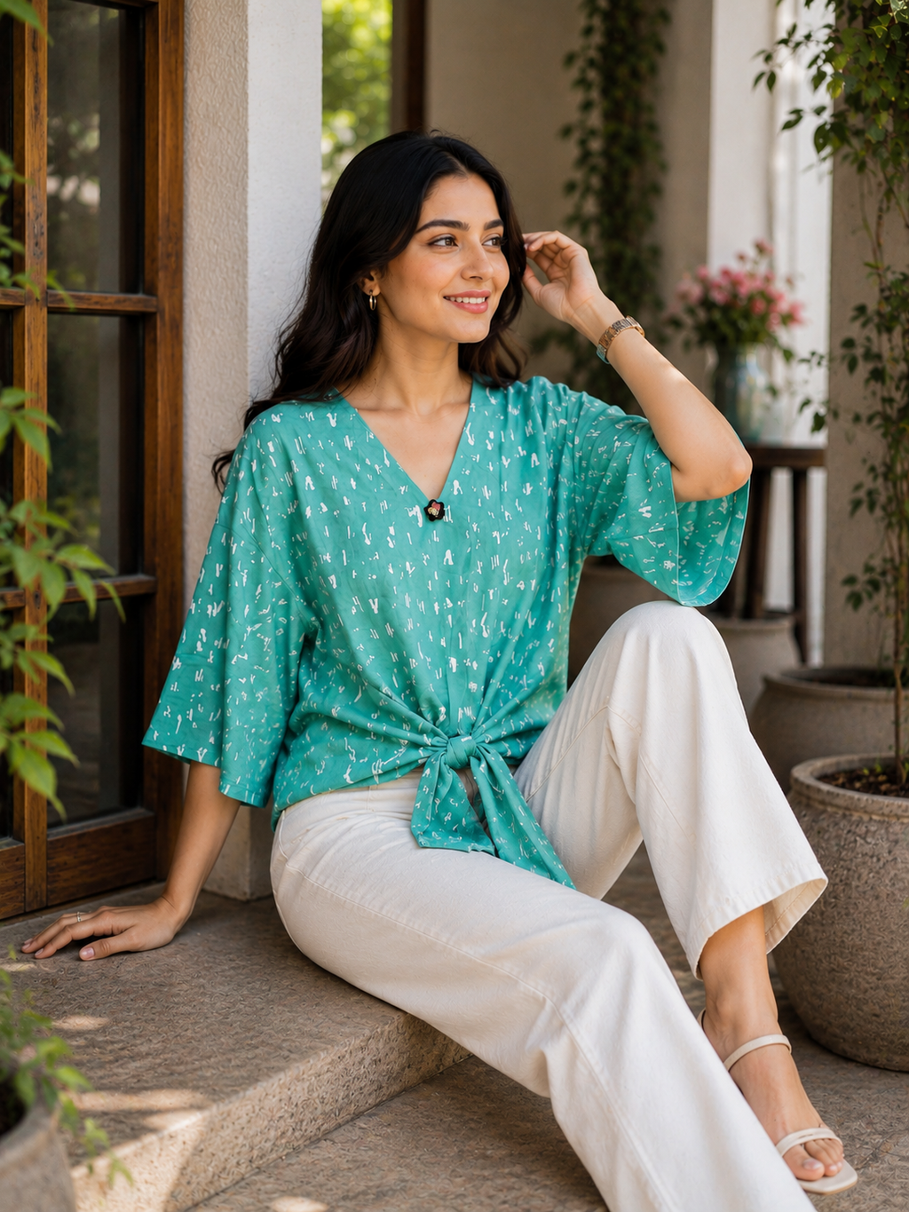 Sea green knot style Top