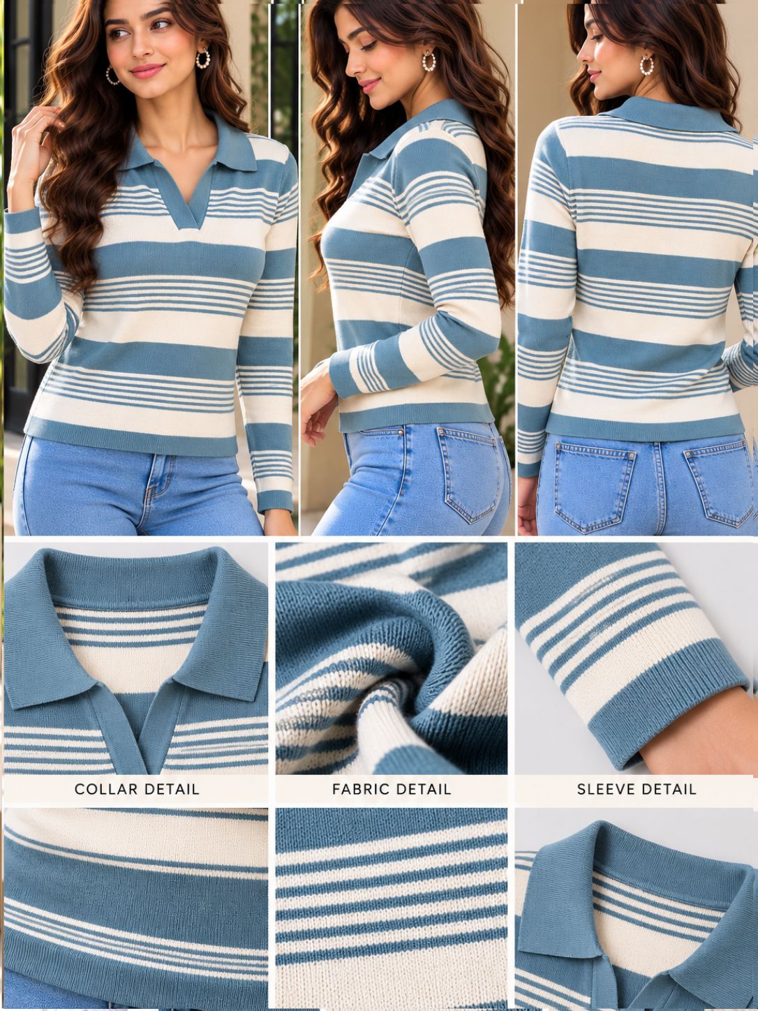 Women’s Trendy Striped Collared Full Sleeve Sweater