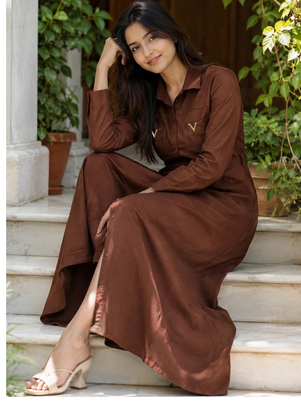 Brown Full Sleeves dress