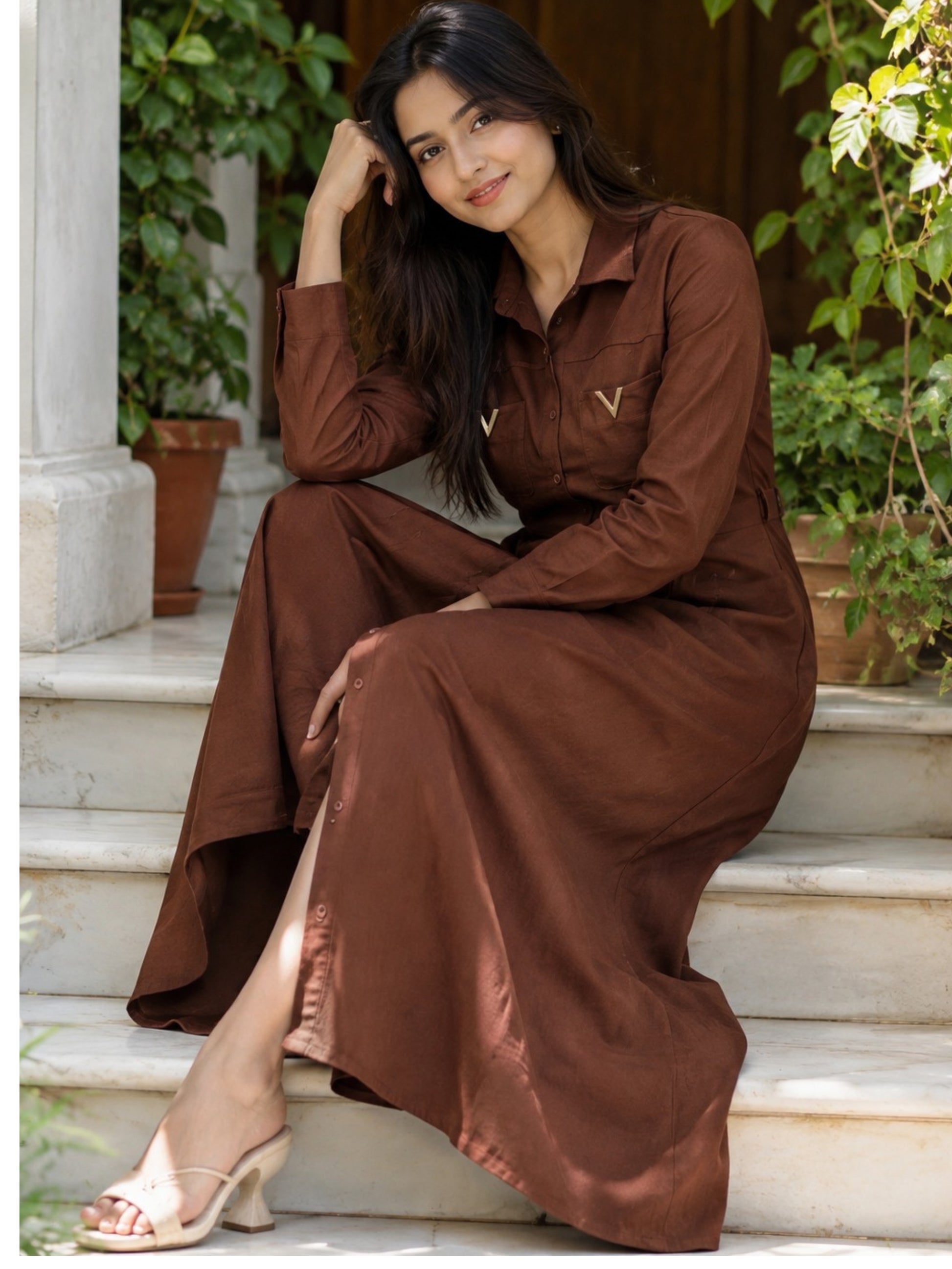 Brown Full Sleeves dress