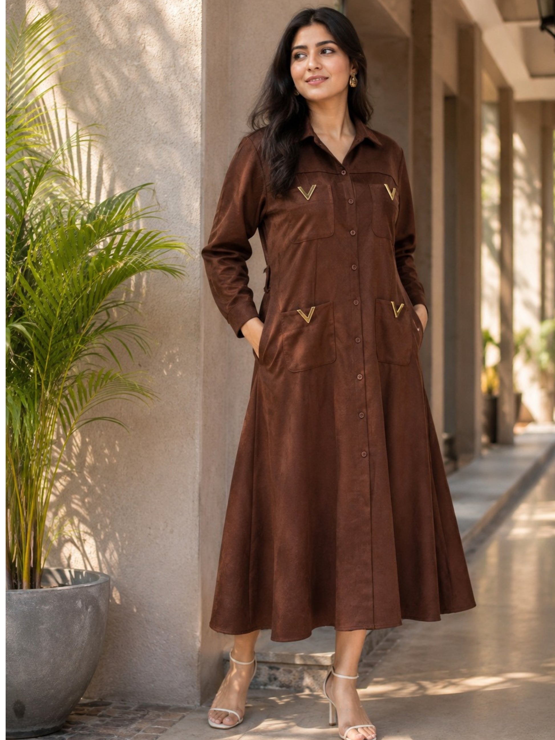 Brown Full Sleeves dress