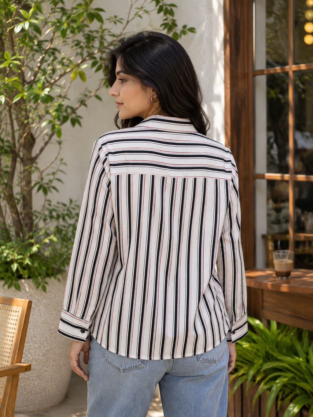 Women's Striped Tie-Neck Shirt
