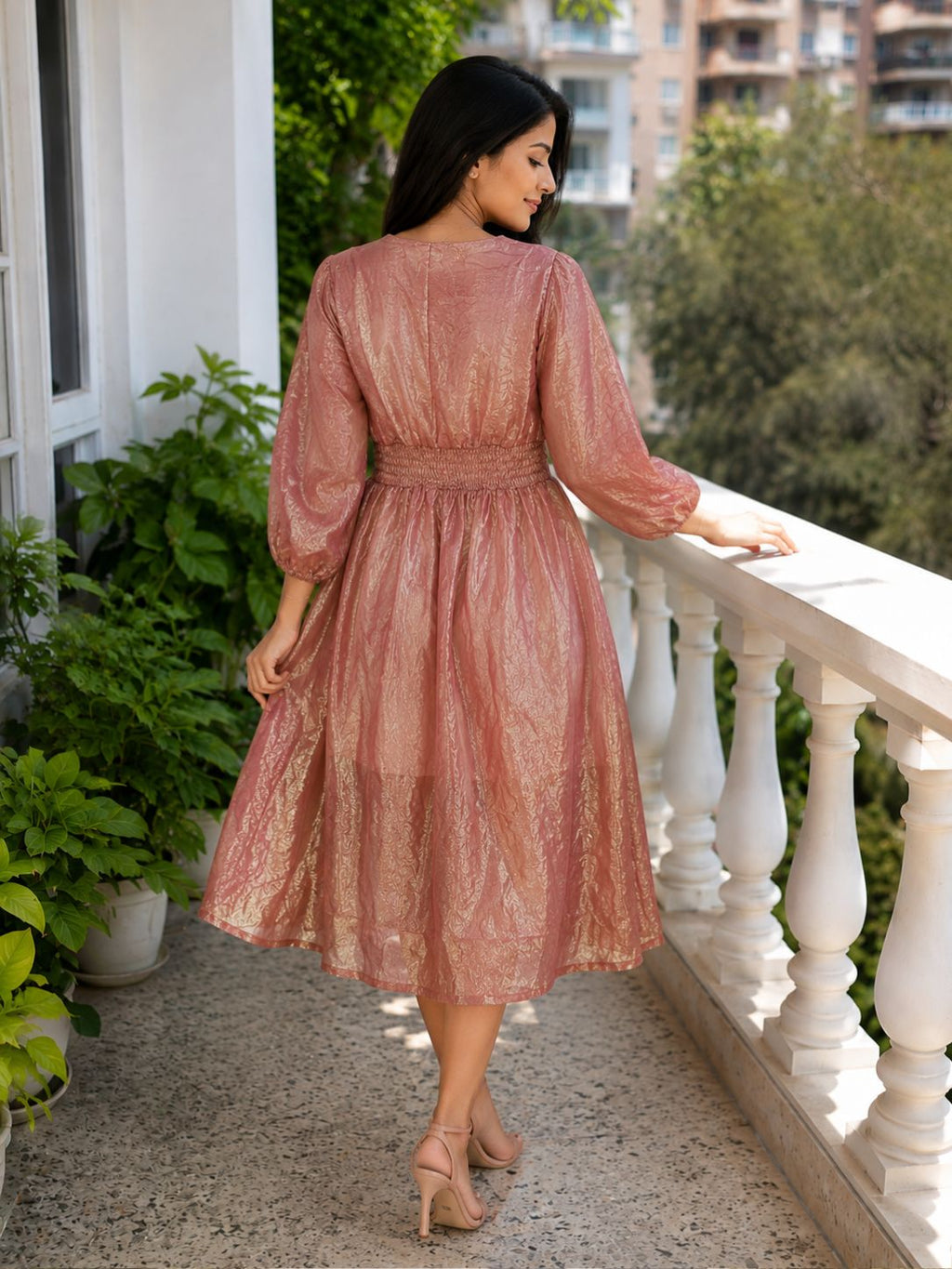 Rose Pink Shiny Babydoll Mini Dress