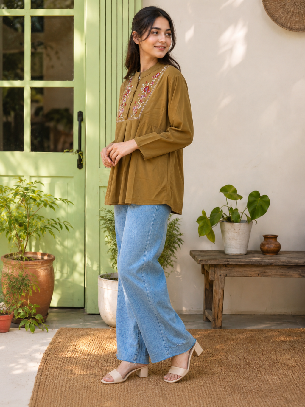 Women’s Floral Embroidered Flared Kurti