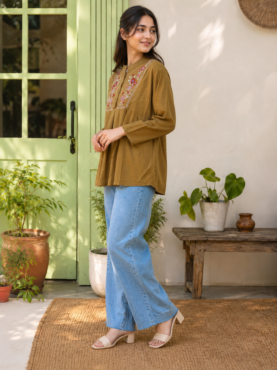 Women’s Floral Embroidered Flared Kurti