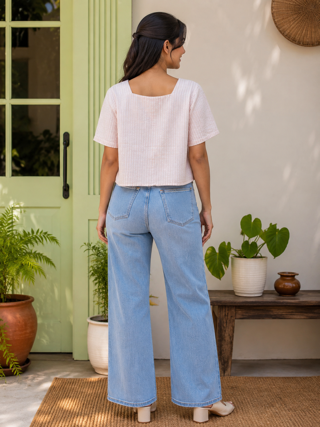 Women’s Square-Neck Button-Front Crop Top