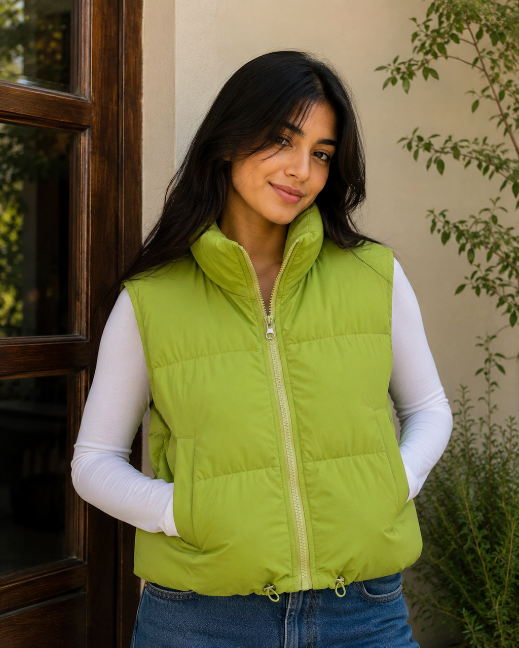 Women's Sleeveless Puffer Jacket – Lime Green