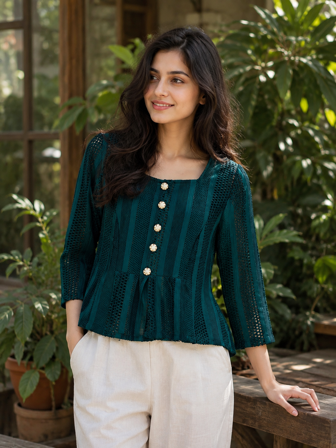 Women’s Crochet Lace Peplum Top