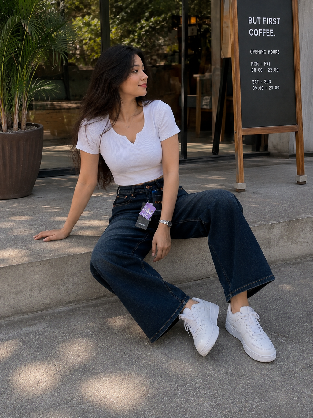 Women's High-Rise Wide Leg Washed Denim Jeans
