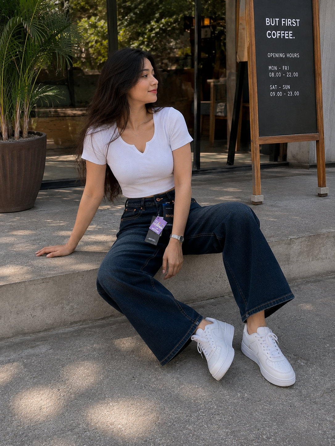 Women's High-Rise Wide Leg Washed Denim Jeans