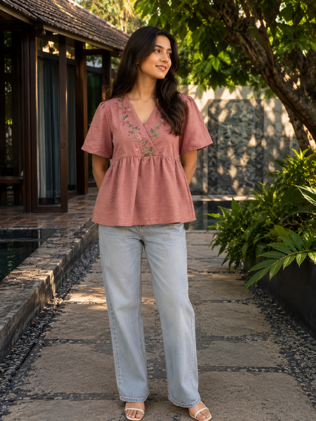 Embroidered Peplum Top