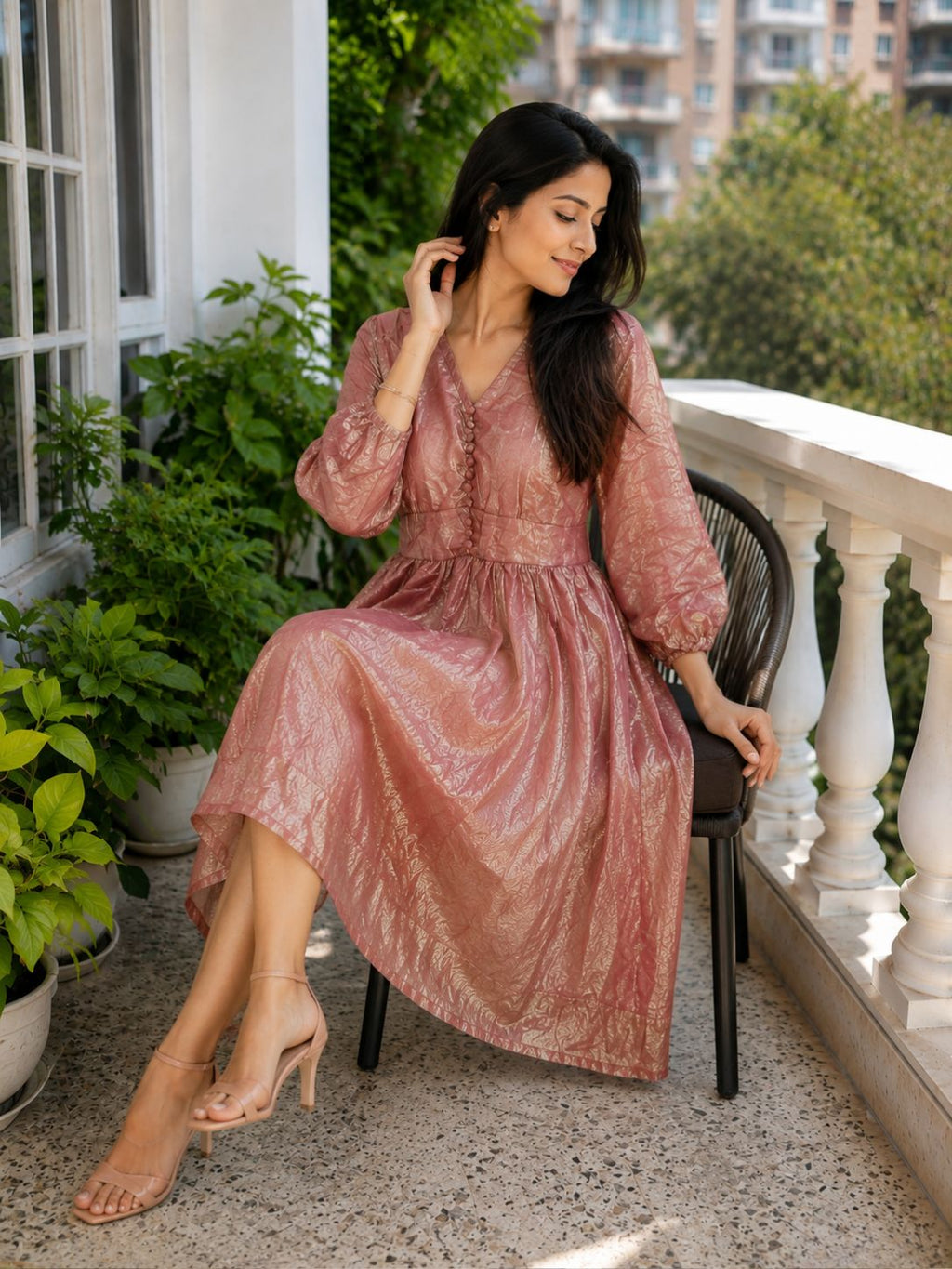 Rose Pink Shiny Babydoll Mini Dress