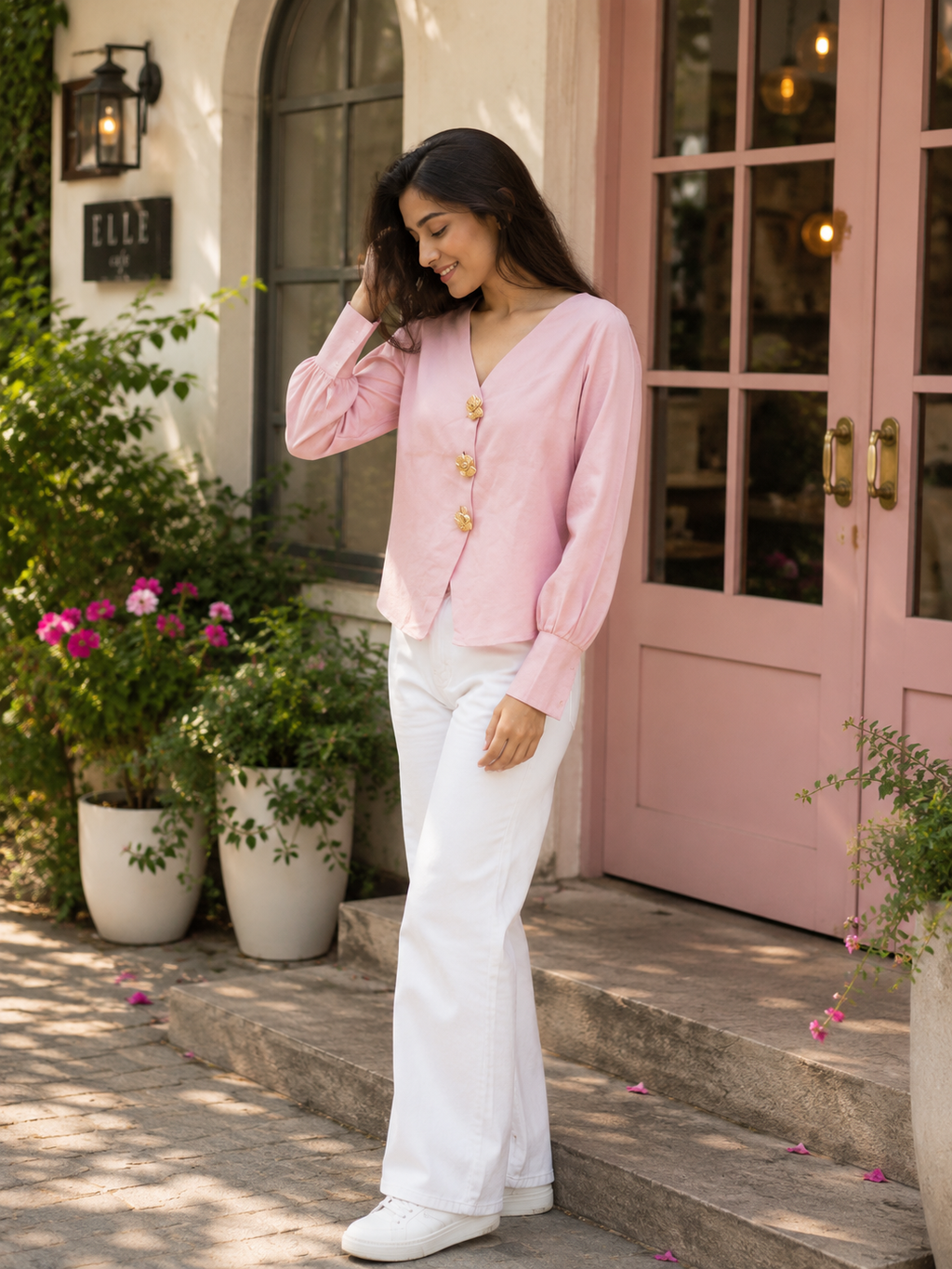 Kneeting full sleeves  v neck top