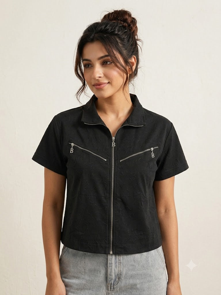 Half sleeves Triple  zipper shirt